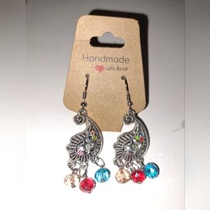 Handcrafted Silver Multicolor Crystal Dangle Earrings